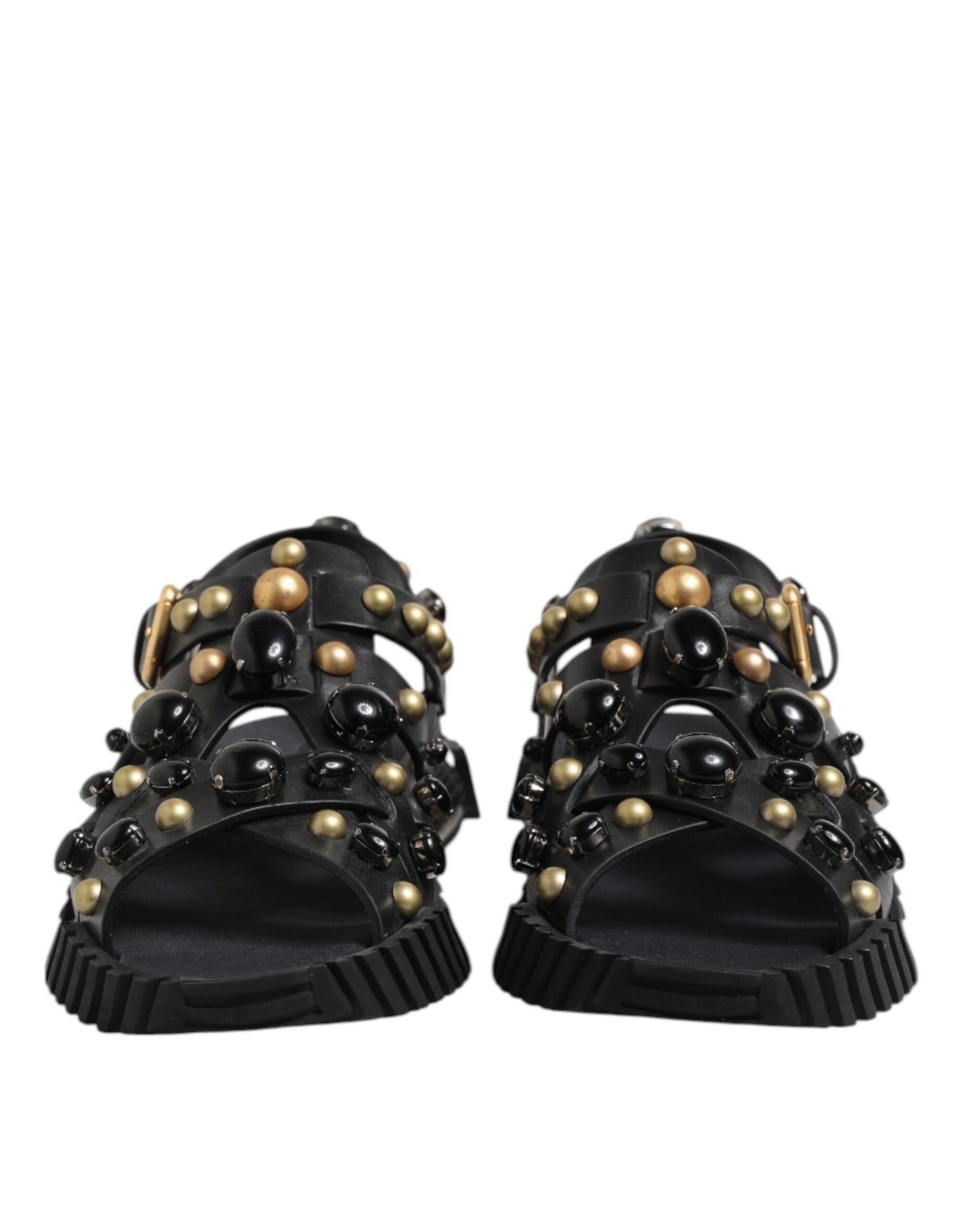 Dolce & Gabbana Schwarze Leder Nieten Riemchensandalen Schuhe