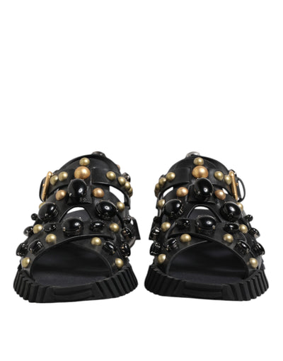 Dolce & Gabbana Schwarze Leder Nieten Riemchensandalen Schuhe