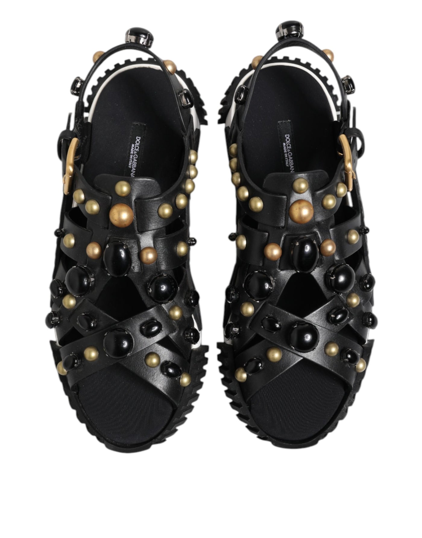 Dolce & Gabbana Schwarze Leder Nieten Riemchensandalen Schuhe