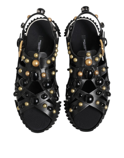 Dolce & Gabbana Schwarze Leder Nieten Riemchensandalen Schuhe