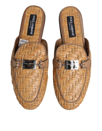 Dolce & Gabbana Beige Rattan Flache Pantolette Männer Sandalen Schuhe