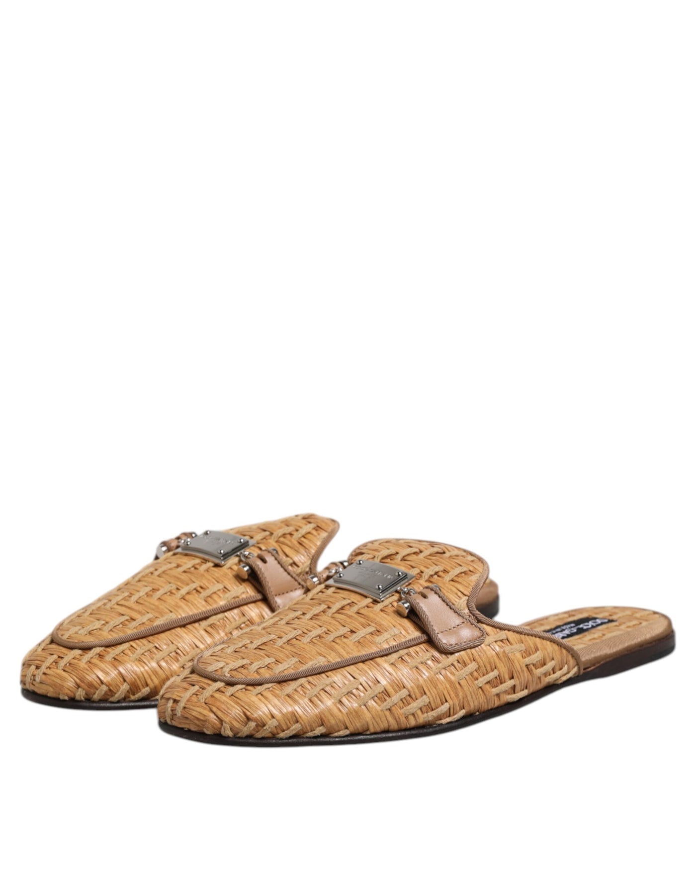 Dolce & Gabbana Beige Rattan Flache Pantolette Männer Sandalen Schuhe
