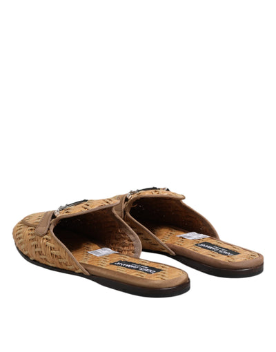 Dolce & Gabbana Beige Rattan Flache Pantolette Männer Sandalen Schuhe