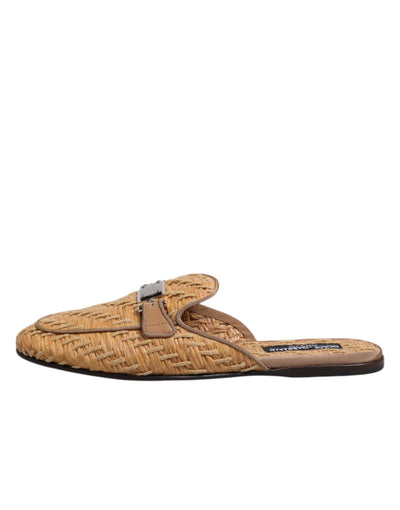 Dolce & Gabbana Beige Rattan Flache Pantolette Männer Sandalen Schuhe