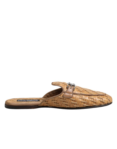 Dolce & Gabbana Beige Rattan Flache Pantolette Männer Sandalen Schuhe