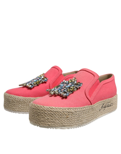 Twinset Rosa Canvas Kristall verschönert Slip On Schuhe