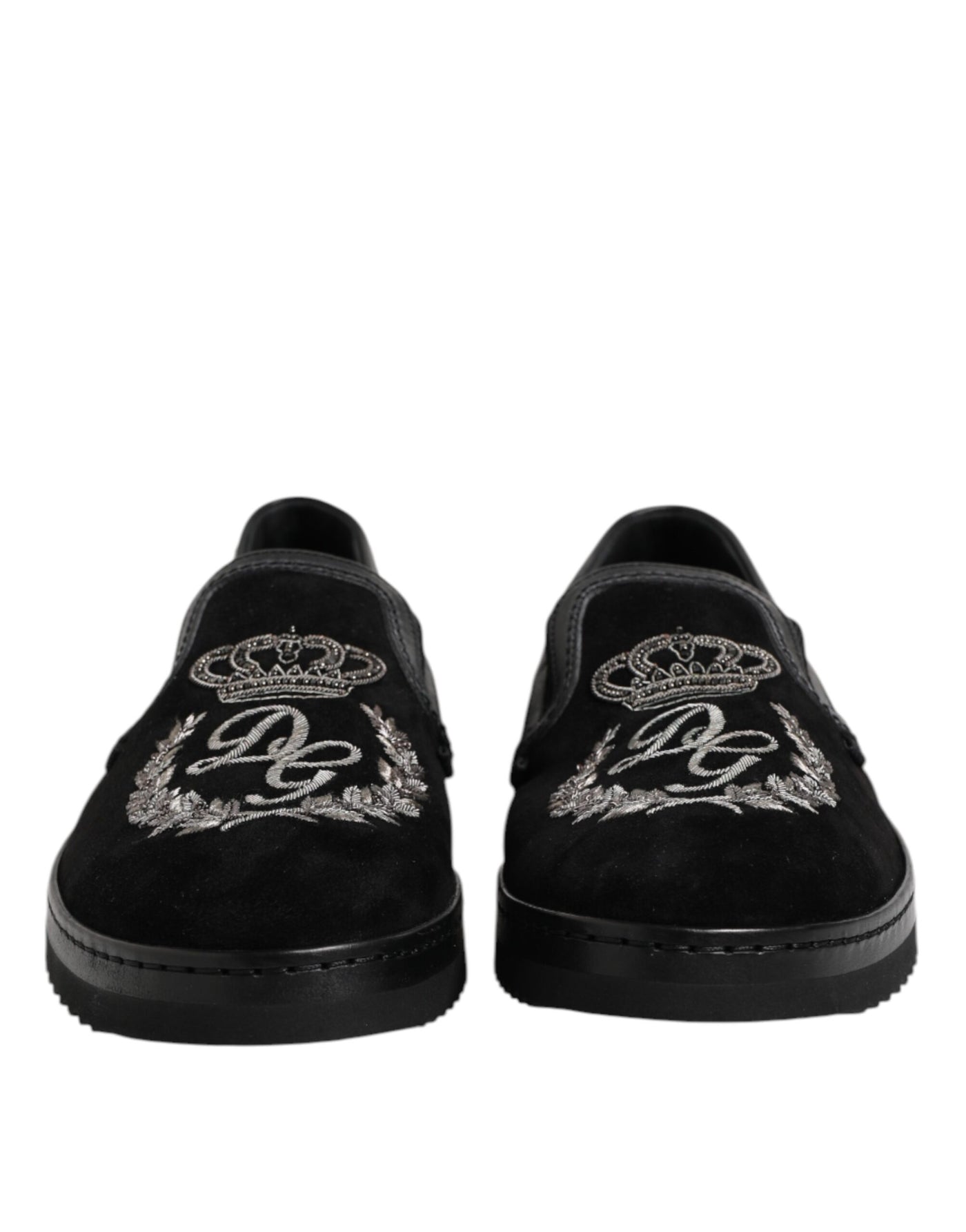 Dolce & Gabbana Schwarz bestickte Krone Loafers Schuhe
