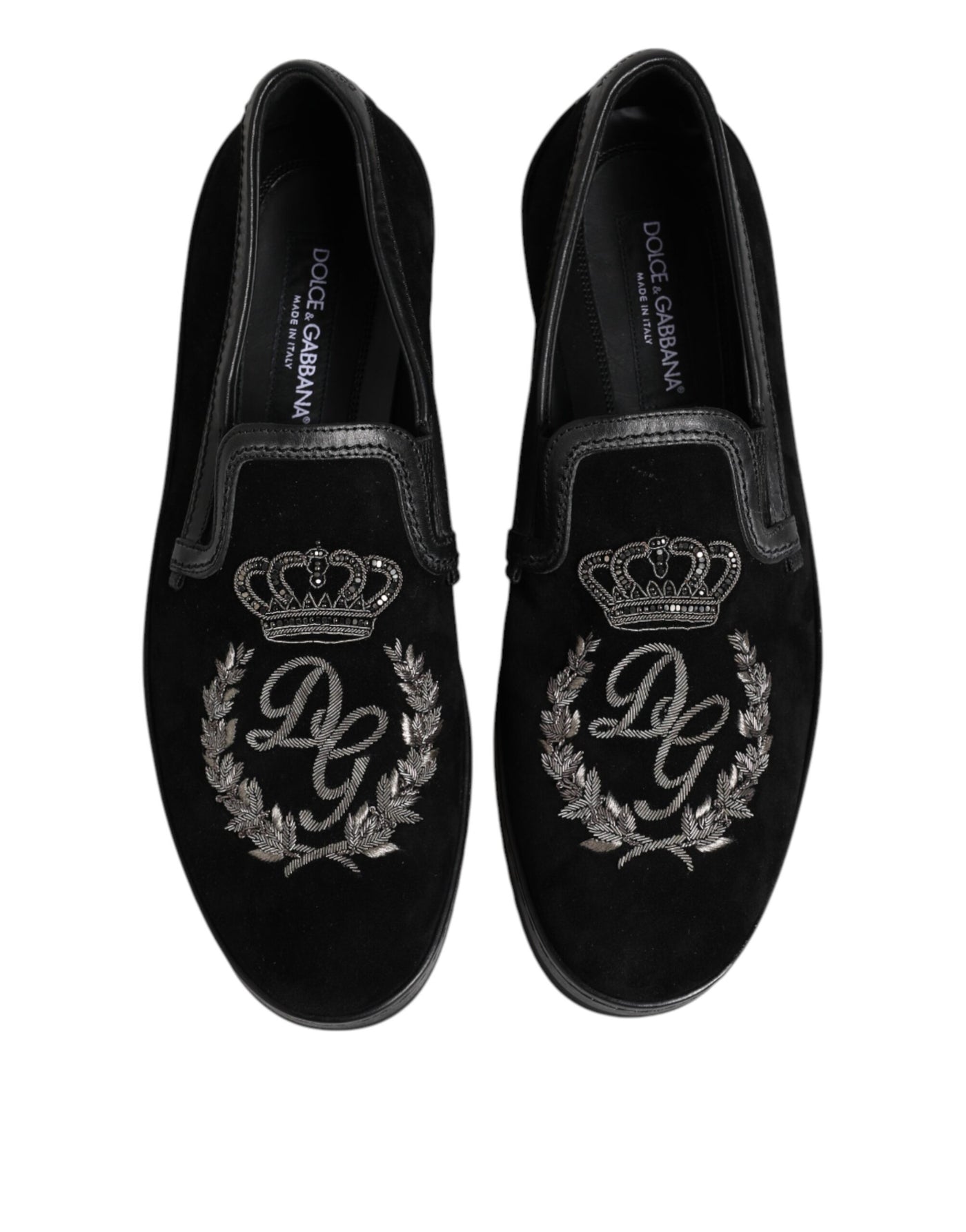 Dolce & Gabbana Schwarz bestickte Krone Loafers Schuhe
