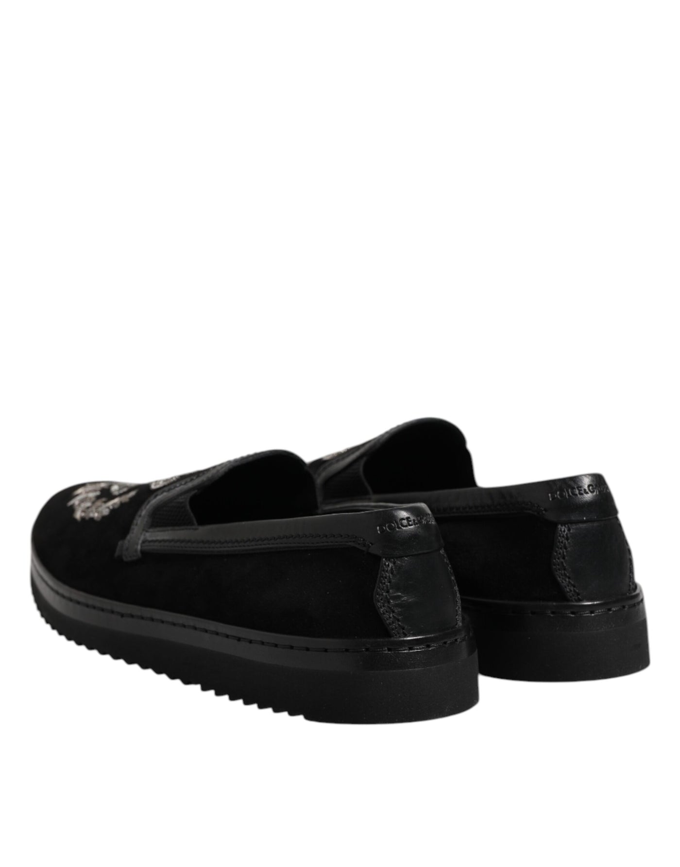 Dolce & Gabbana Schwarz bestickte Krone Loafers Schuhe