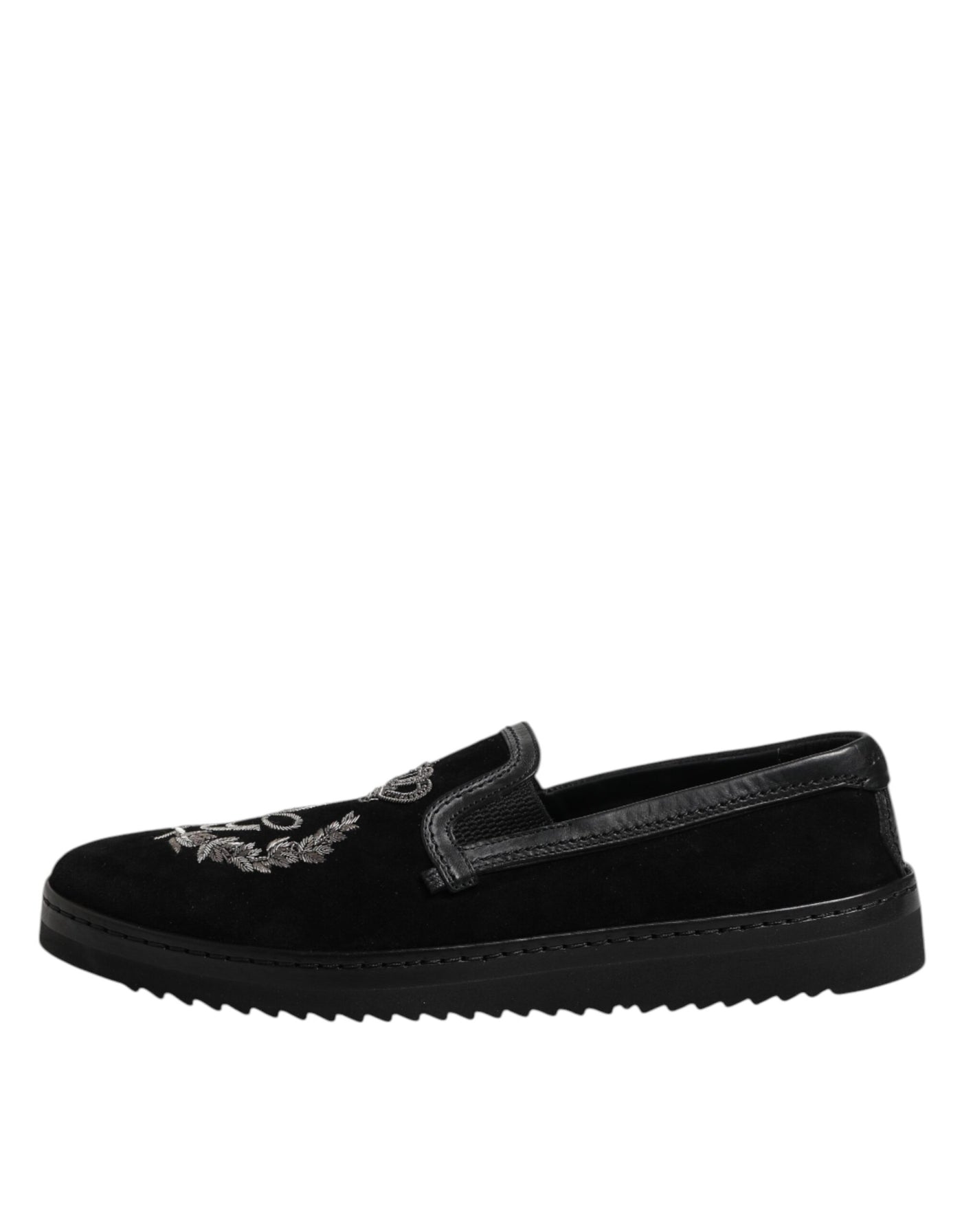 Dolce & Gabbana Schwarz bestickte Krone Loafers Schuhe