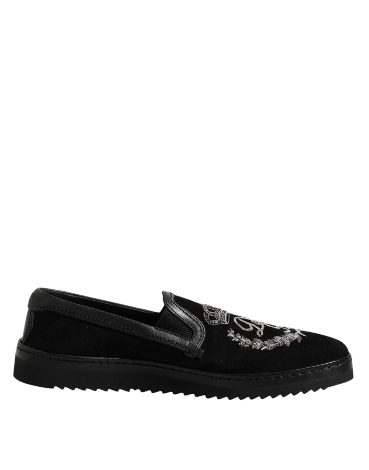 Dolce & Gabbana Schwarz bestickte Krone Loafers Schuhe