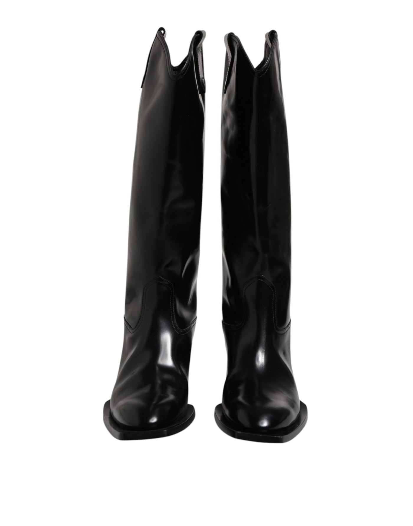 Dolce & Gabbana Schwarze Kalbsleder Logo Hohe Stiefel Schuhe