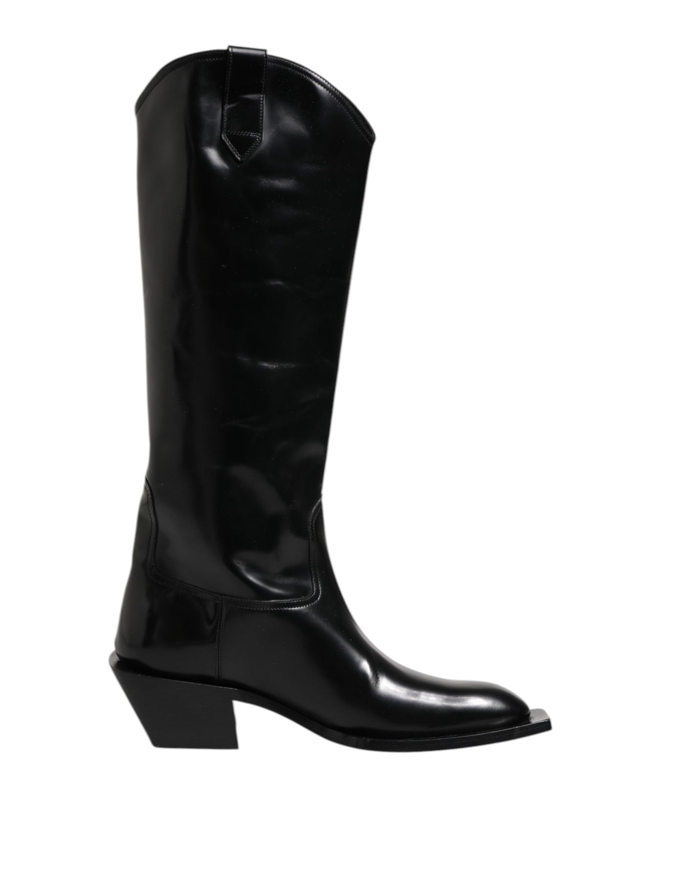 Dolce & Gabbana Schwarze Kalbsleder Logo Hohe Stiefel Schuhe
