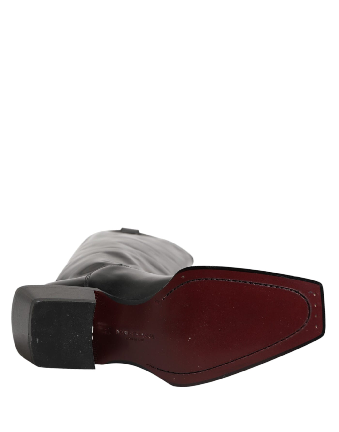 Dolce & Gabbana Schwarze Kalbsleder Logo Hohe Stiefel Schuhe