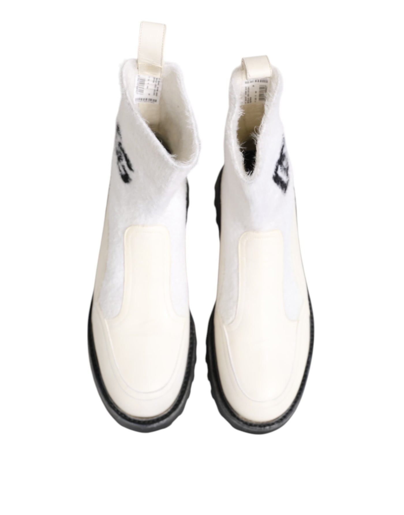 Dolce & Gabbana Weiß Beige DG Logo Mid Calf Stiefel Schuhe