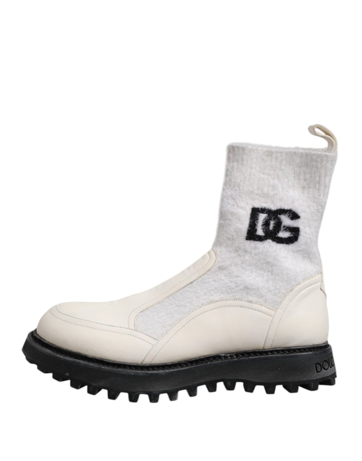 Dolce & Gabbana Weiß Beige DG Logo Mid Calf Stiefel Schuhe