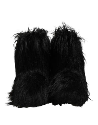 Dolce & Gabbana Schwarze Kunstpelz-Stiefel mit mittlerer Wade
