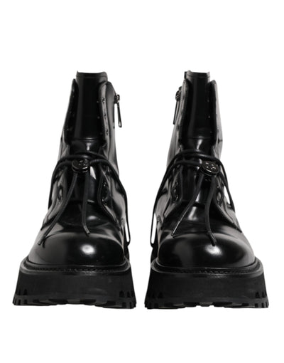 Dolce & Gabbana Schwarze Leder Logo-Stiefeletten Schnürschuhe