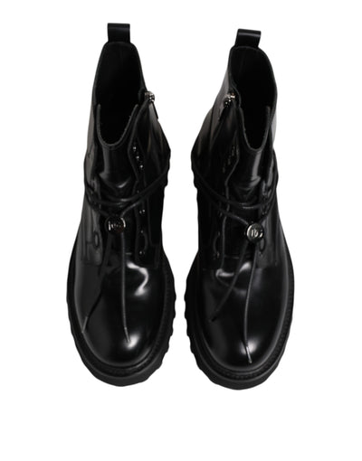 Dolce & Gabbana Schwarze Leder Logo-Stiefeletten Schnürschuhe