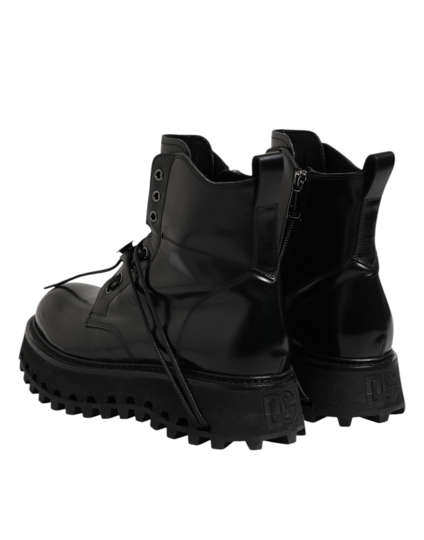 Dolce & Gabbana Schwarze Leder Logo-Stiefeletten Schnürschuhe