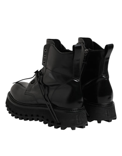 Dolce & Gabbana Schwarze Leder Logo-Stiefeletten Schnürschuhe