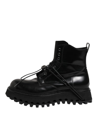 Dolce & Gabbana Schwarze Leder Logo-Stiefeletten Schnürschuhe