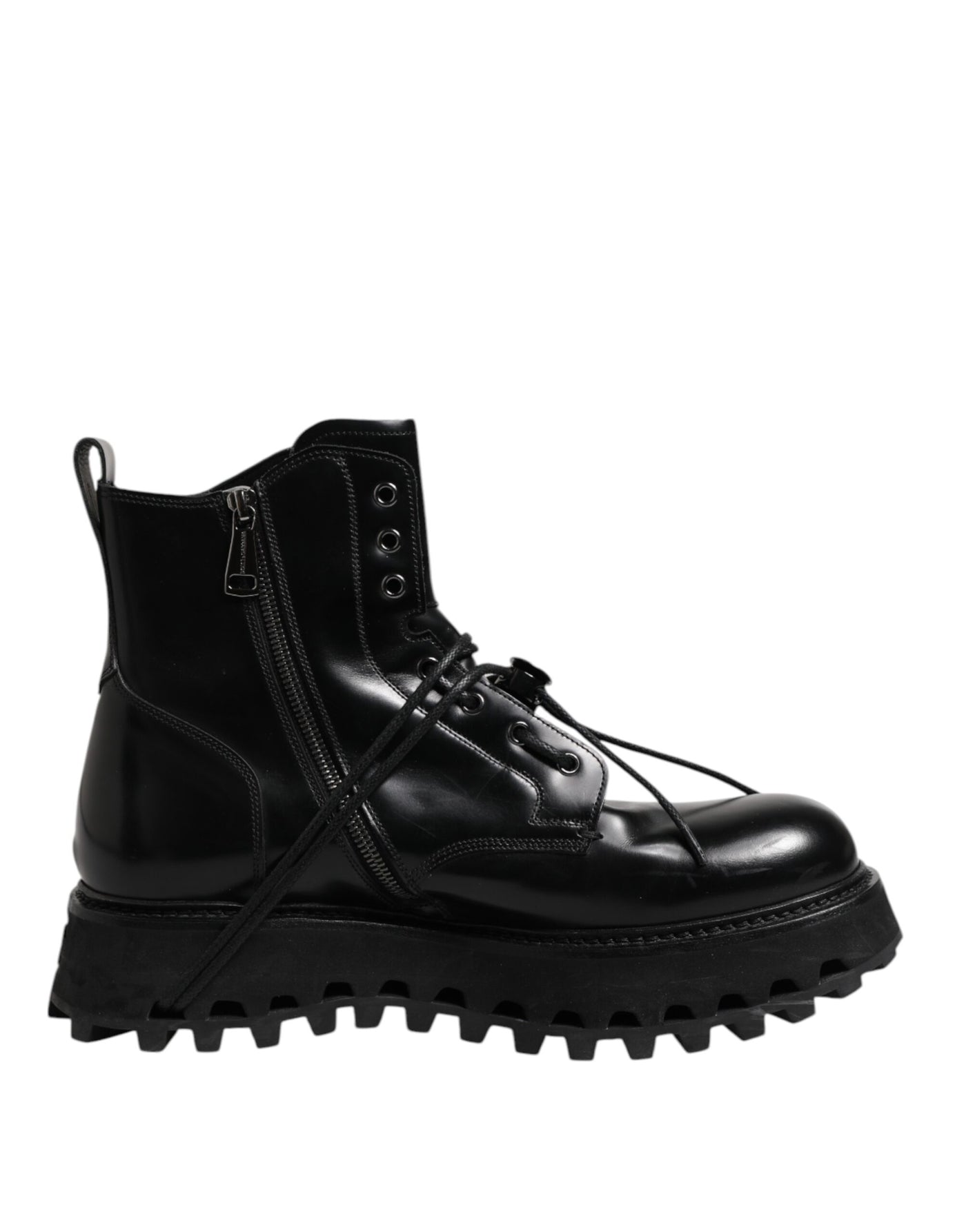 Dolce & Gabbana Schwarze Leder Logo-Stiefeletten Schnürschuhe