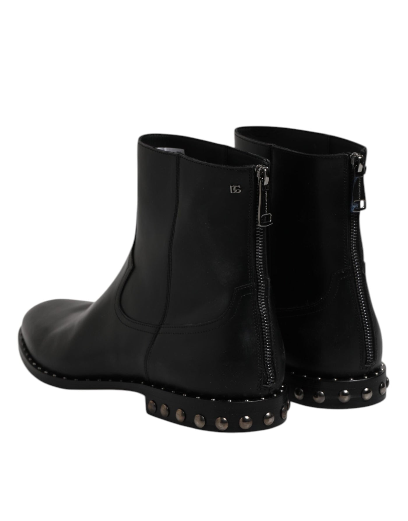 Dolce & Gabbana Schwarze Leder Logo-Stiefeletten Nietenschuhe