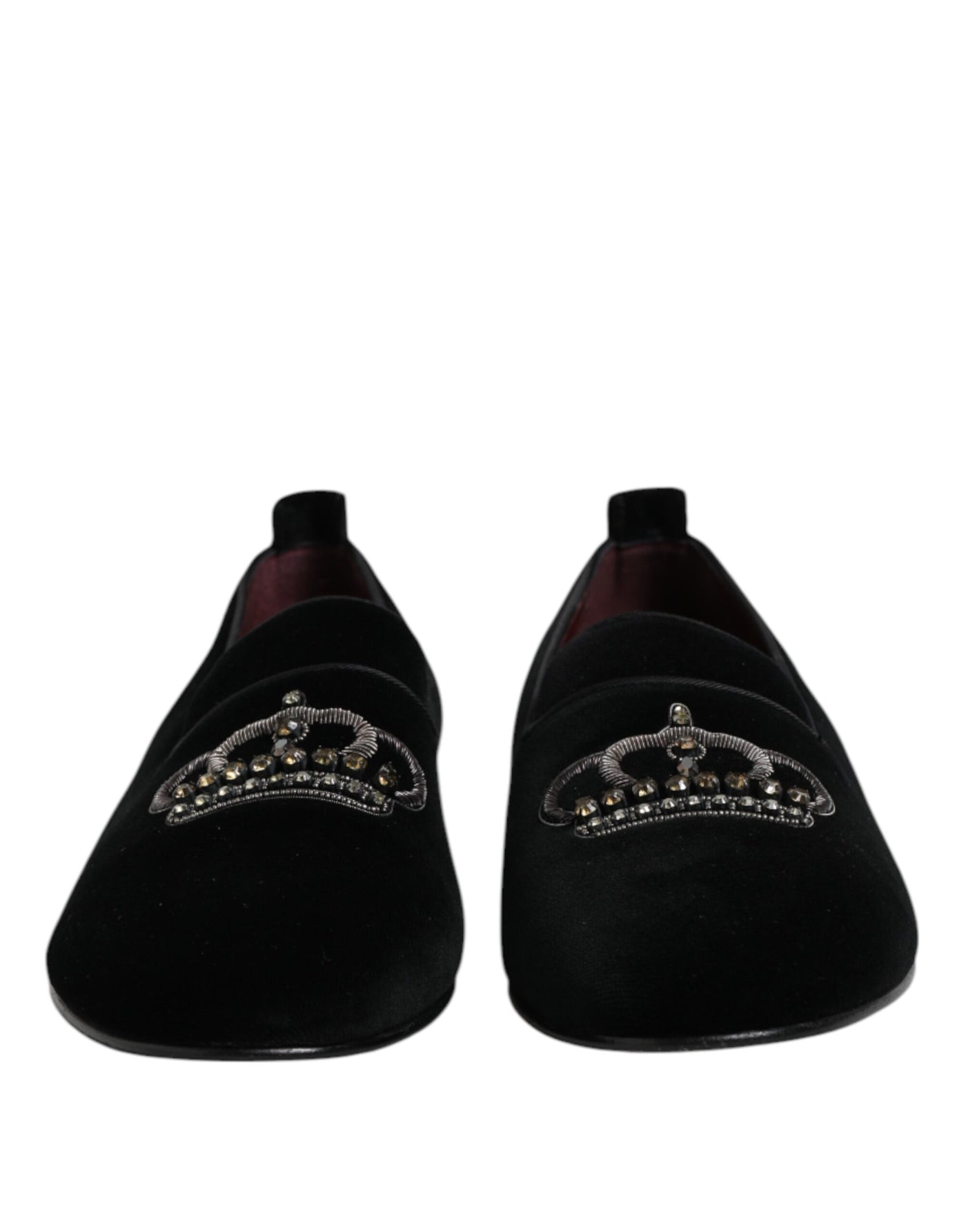 Dolce & Gabbana Schwarzer Samt Crystal Crown Loafers Kleid Schuhe