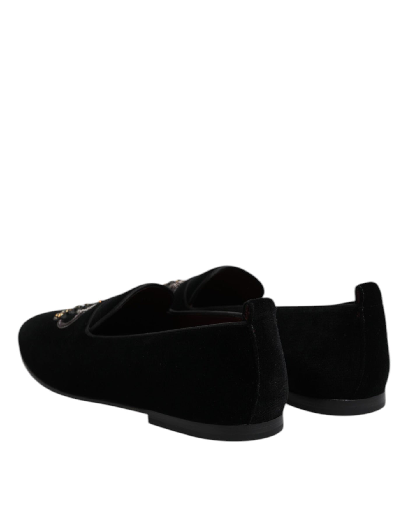 Dolce & Gabbana Schwarzer Samt Crystal Crown Loafers Kleid Schuhe