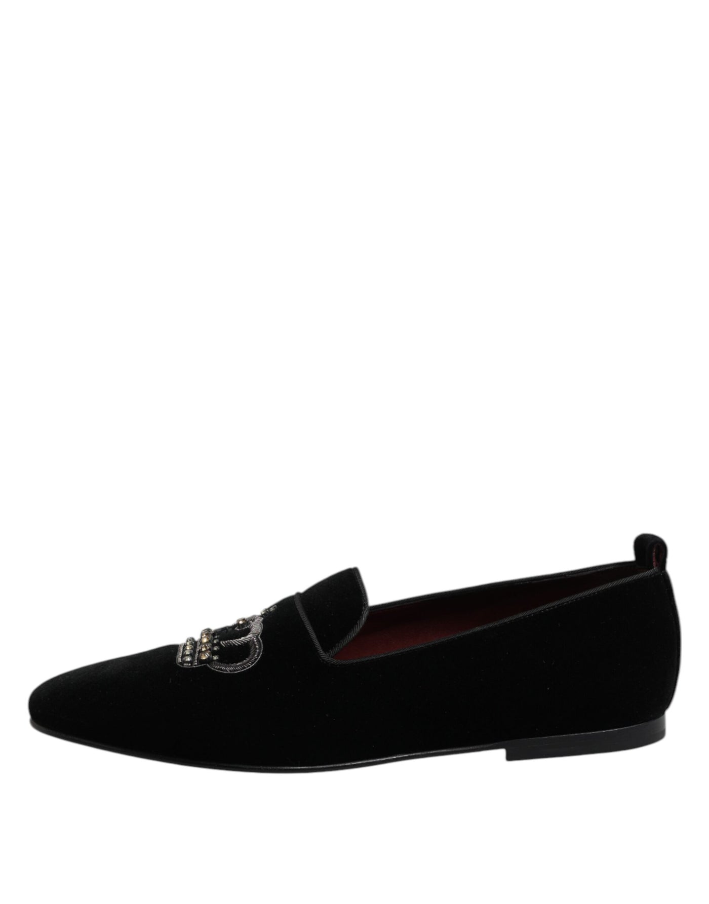Dolce & Gabbana Schwarzer Samt Crystal Crown Loafers Kleid Schuhe
