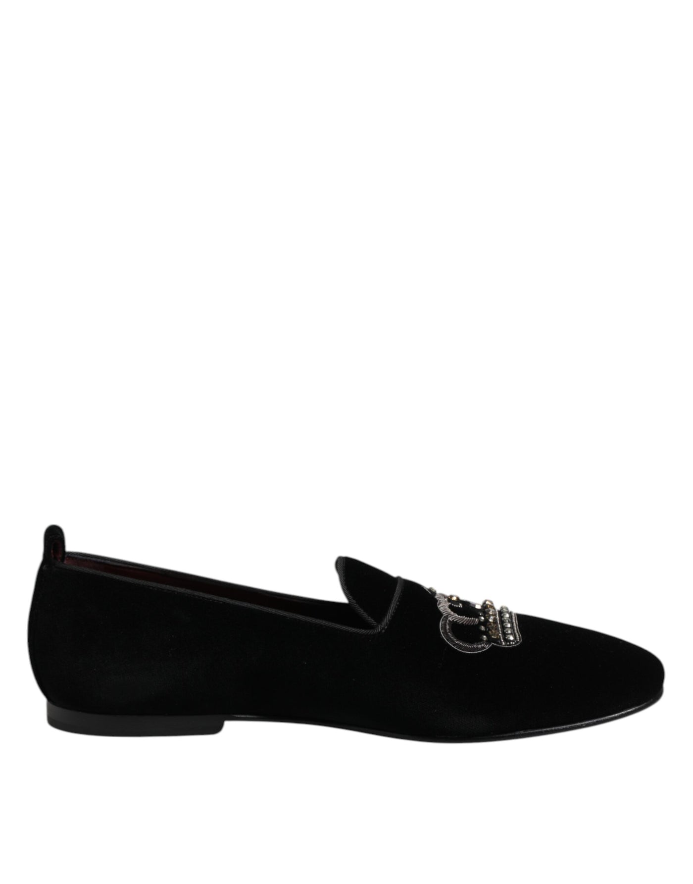 Dolce & Gabbana Schwarzer Samt Crystal Crown Loafers Kleid Schuhe