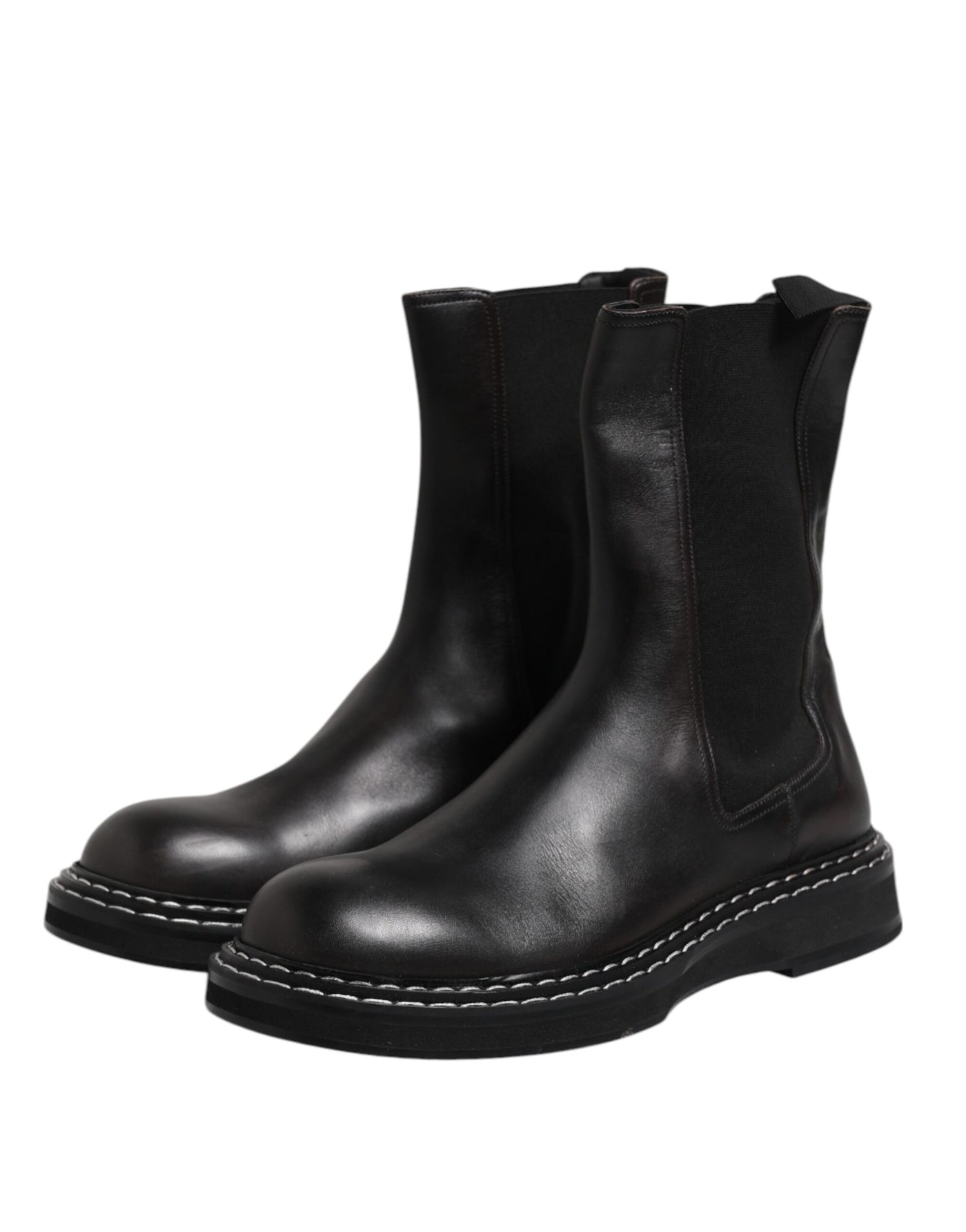 Dolce & Gabbana Schwarz Leder Mid Calf Stiefel Flats Schuhe