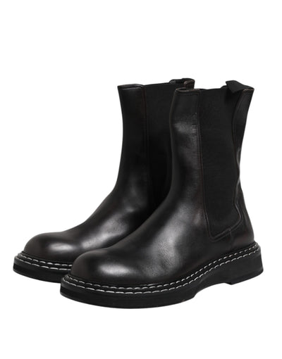 Dolce & Gabbana Schwarz Leder Mid Calf Stiefel Flats Schuhe