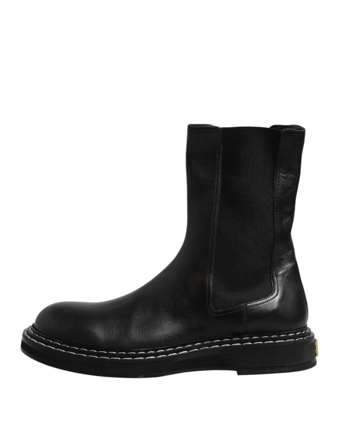 Dolce & Gabbana Schwarz Leder Mid Calf Stiefel Flats Schuhe