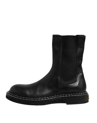 Dolce & Gabbana Schwarz Leder Mid Calf Stiefel Flats Schuhe