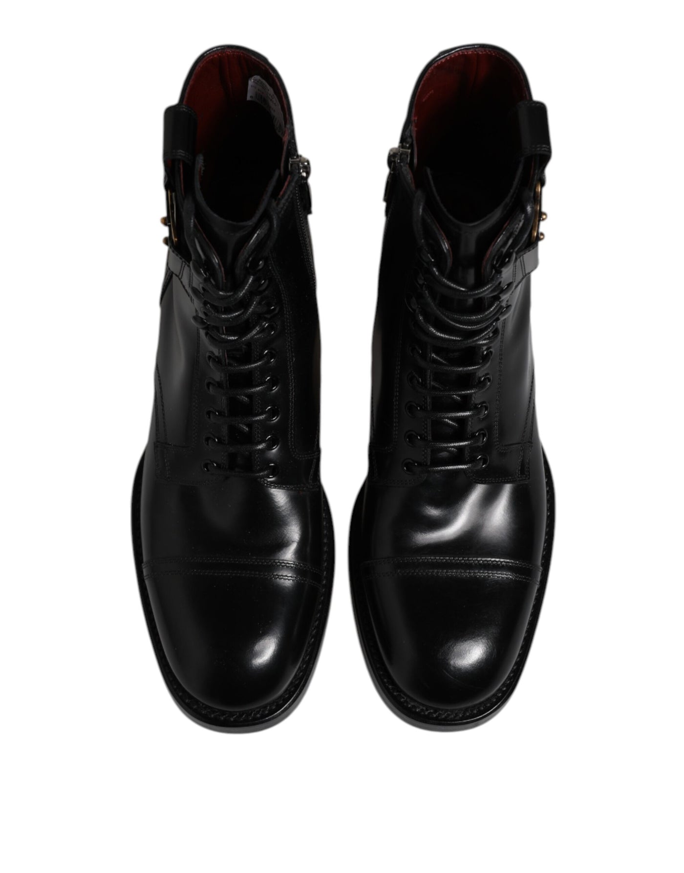 Dolce & Gabbana Schwarze Leder Mid Calf Stiefel Schnürschuhe