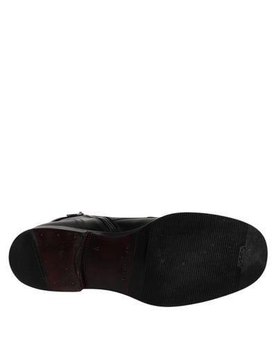 Dolce & Gabbana Schwarze Leder Mid Calf Stiefel Schnürschuhe