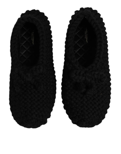 Dolce & Gabbana Schwarz Wolle Slip On Flats Ballerina Schuhe