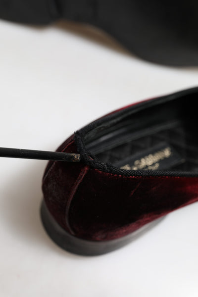 Dolce & Gabbana Rot Samt Männer Slip On Loafers Kleid Schuhe