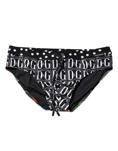 Dolce & Gabbana Black Floral Logo Beachwear Herren Badehose kurz
