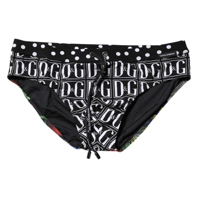Dolce & Gabbana Black Floral Logo Beachwear Herren Badehose kurz