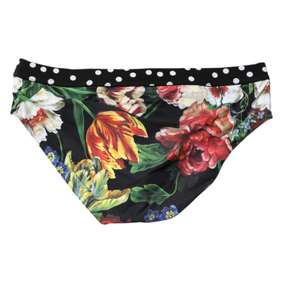 Dolce & Gabbana Black Floral Logo Beachwear Herren Badehose kurz