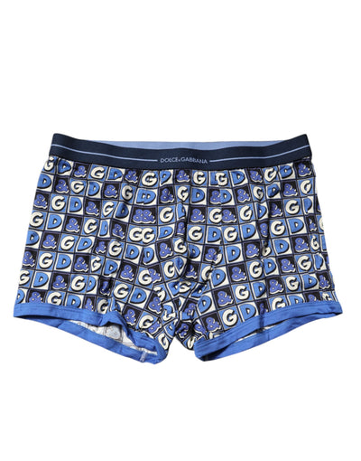 Dolce & Gabbana Blaue Baumwolle Logo-Druck Regular Boxer-Unterwäsche