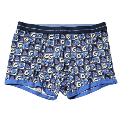 Dolce & Gabbana Blaue Baumwolle Logo-Druck Regular Boxer-Unterwäsche