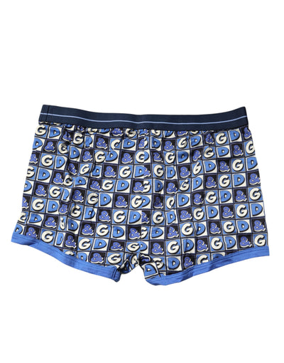 Dolce & Gabbana Blaue Baumwolle Logo-Druck Regular Boxer-Unterwäsche