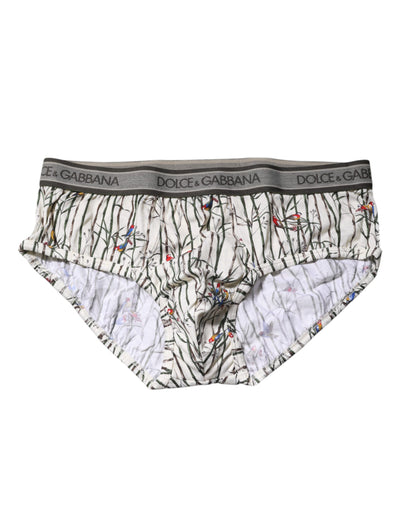 Dolce & Gabbana Elfenbeinfarbener Vogel-Druck Baumwolle Regular Slip Unterwäsche