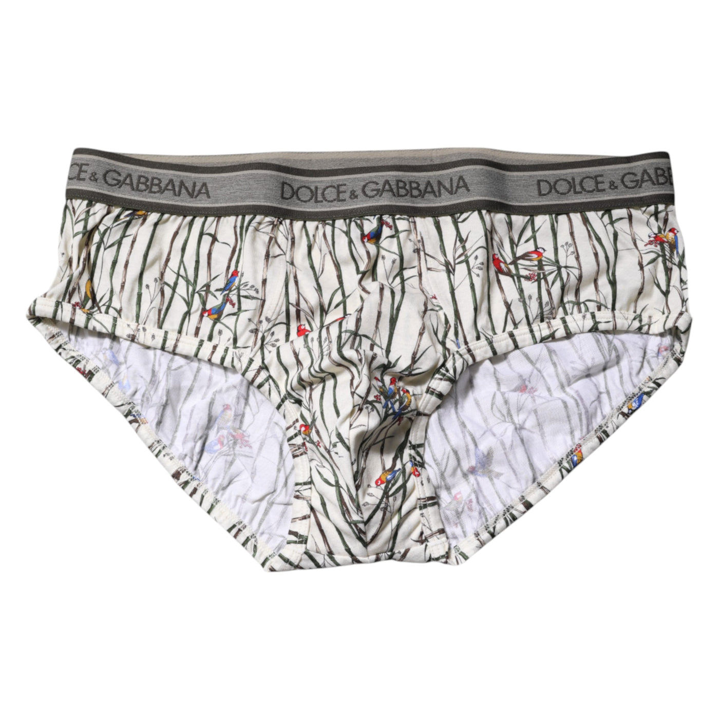 Dolce & Gabbana Elfenbeinfarbener Vogel-Druck Baumwolle Regular Slip Unterwäsche
