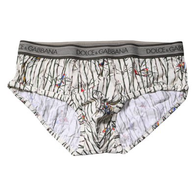 Dolce & Gabbana Elfenbeinfarbener Vogel-Druck Baumwolle Regular Slip Unterwäsche