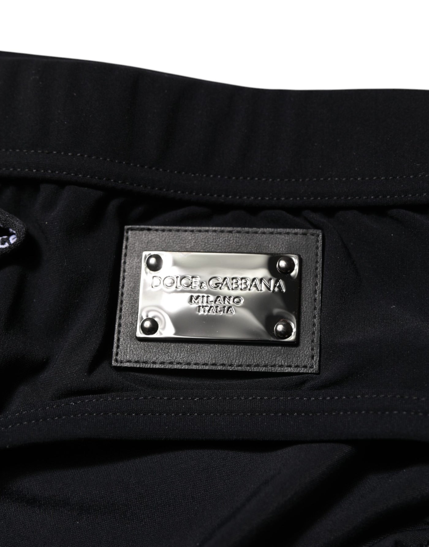 Dolce & Gabbana Schwarze Logoplakette Männer Beachwear Brief Bademode